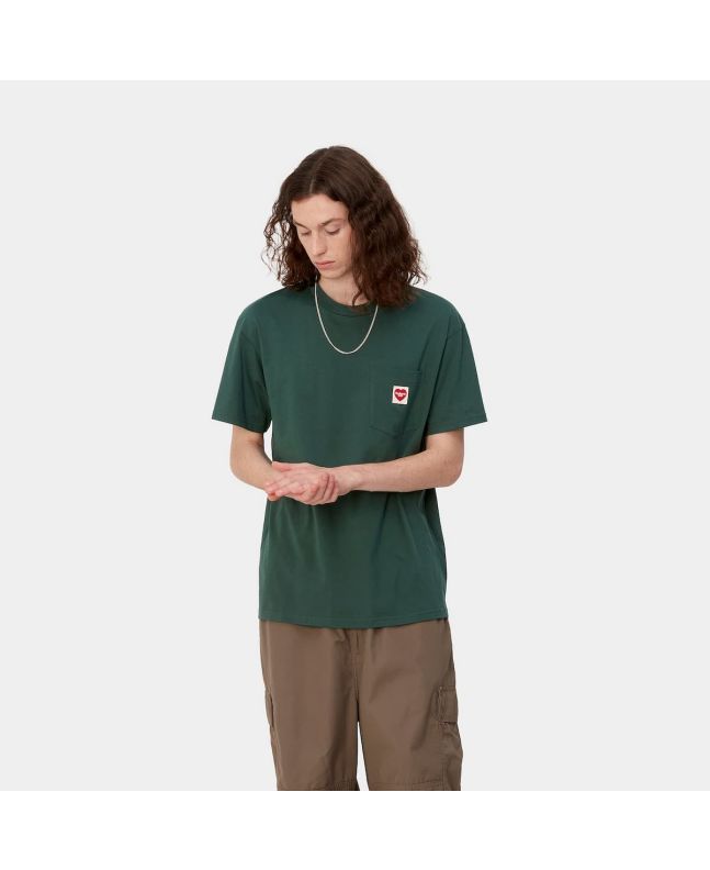 Hombre con camiseta orgánica de manga corta con bolsillo Pocket Heart verde