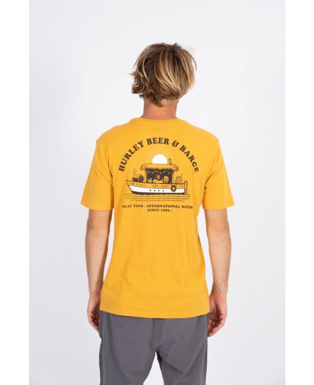 Camiseta de manga corta Hurley Everyday Washed Beer and Barge amarilla para hombre 
