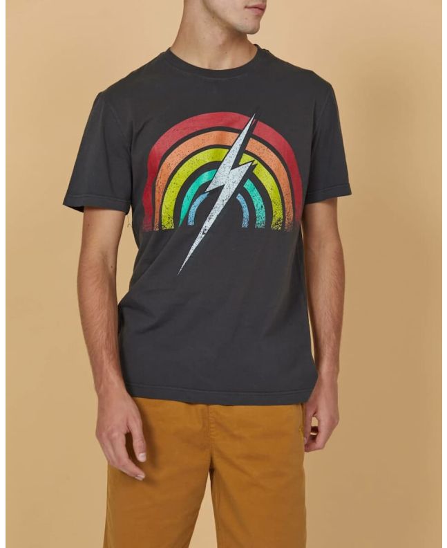 Hombre con camiseta orgánica de manga corta Lightning Bolt Rainbow Eco negra