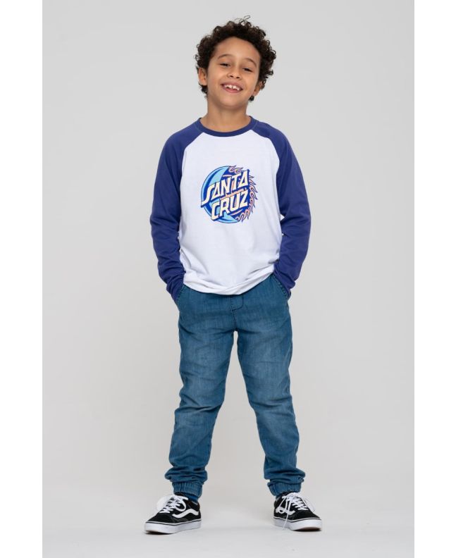 Niño con camiseta de manga larga Youth Eclipse Front Baseball Top blanco y azul marino