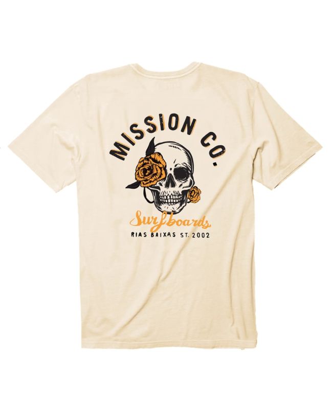Camiseta de Manga corta Mission Rose Hell Logo Surfboards Rías Baixas ST. 2002 en color beige
