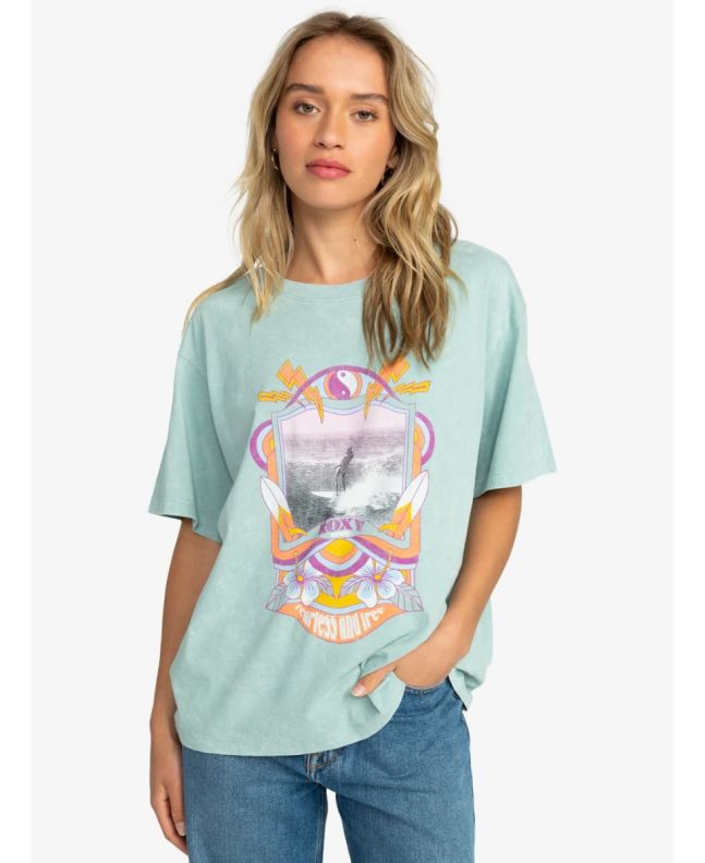 Mujer con camiseta oversize de manga corta Roxy Girl Need Love A Azul