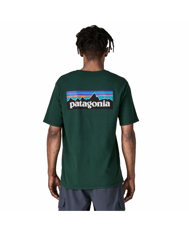 Hombre con Camiseta Patagonia P-6 Logo Responsibili-Tee Cascade Green