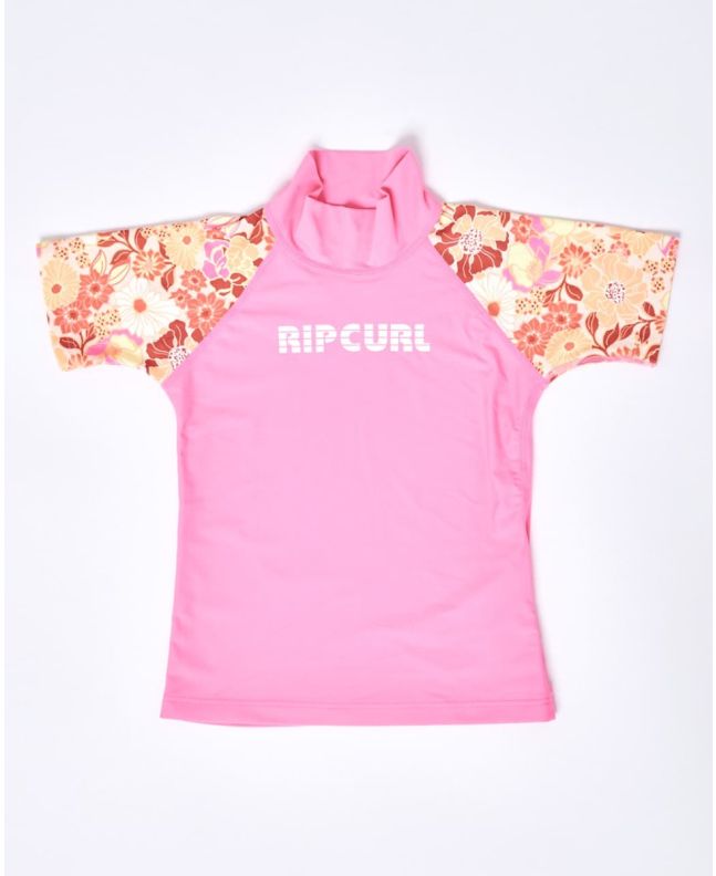 Camiseta de protección solar Rip Curl Girls UV SS rosa para niña