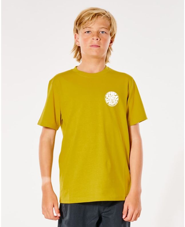 Niño con camiseta orgánica de manga corta Rip Curl Wetsuit Icon Boy amarilla