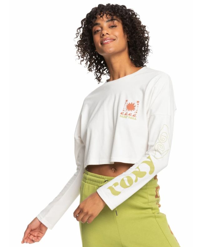 Mujer con Camiseta cropped de manga larga Roxy Desire To Love A Blanca