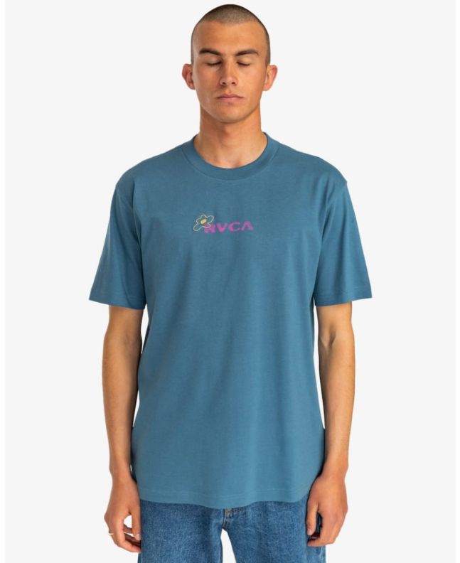 Hombre con camiseta orgánica de manga corta RVCA Atomic Jam Azul