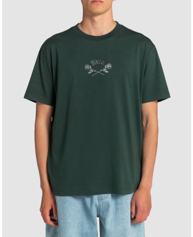 Hombre con camiseta de manga corta RVCA Benjamin Jean Opposites Skulls Verde