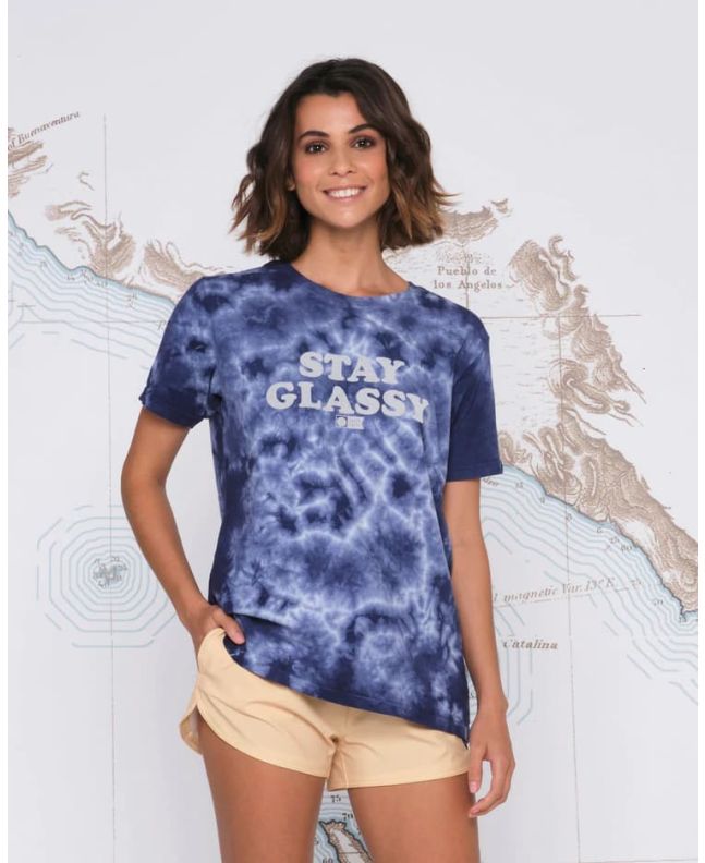 Mujer con camiseta de manga corta Salty Crew Stay Glassy Boyfriend azul marino tie dye