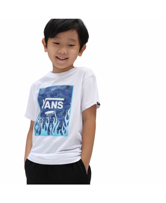 Niño con camiseta de manga Vans Print Box blanca con estampado camo azul 