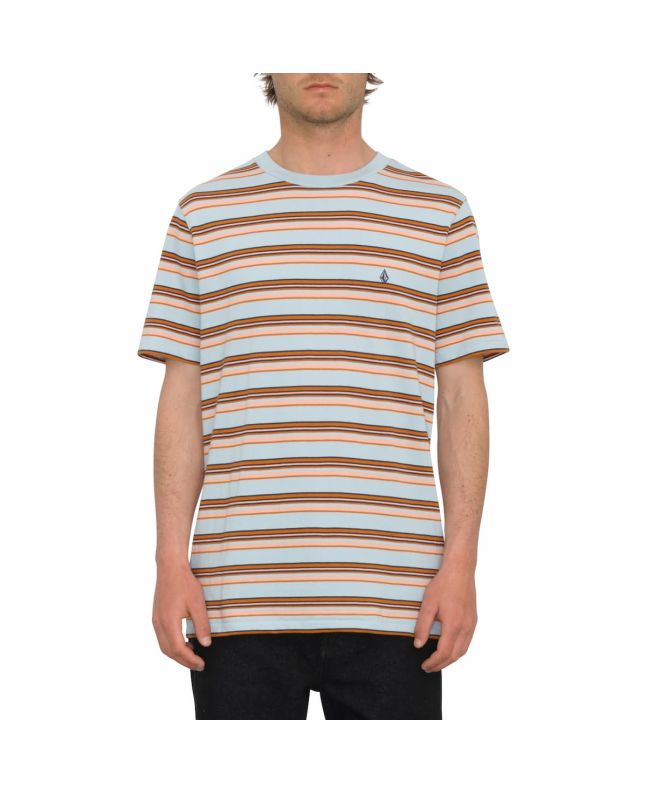 Hombre con camiseta a rayas de manga corta Volcom Commixt Crew Azul Celeste