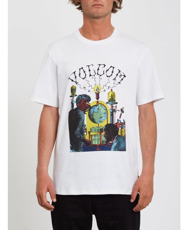 Hombre con camiseta orgánica de manga corta Volcom Elzo Durt 2 blanca