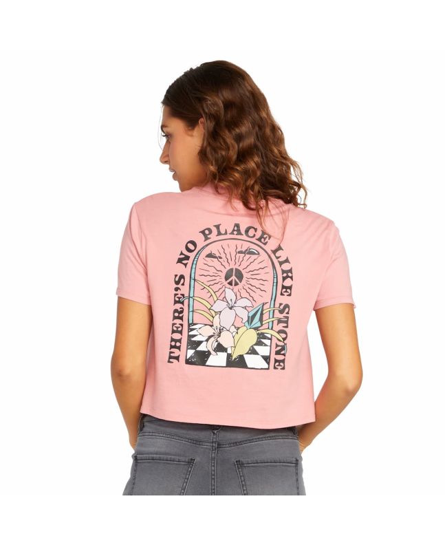 Mujer con camiseta de manga corta con bolsillo Volcom Dial Pocket rosa