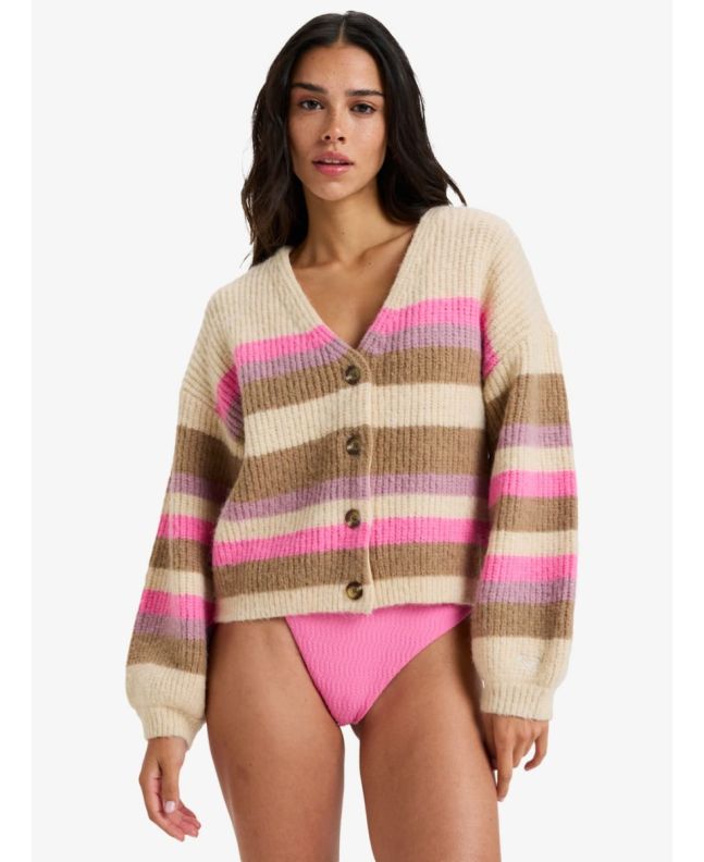Mujer con Cárdigan de punto Roxy Marble Tiles Stripe Parchment