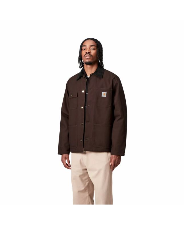 Hombre con abrigo Carhartt WIP Michigan Coat Winter Marrón Tobacco y Negro