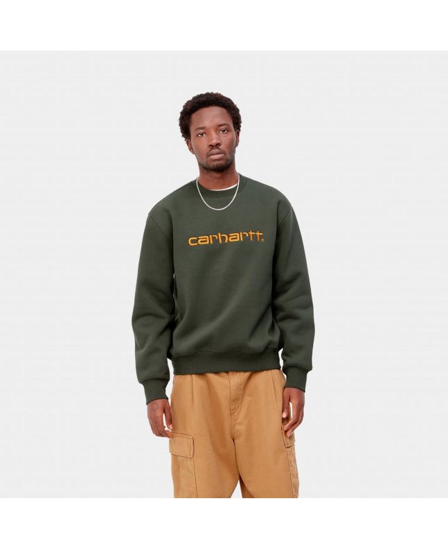 Hombre con Sudadera Carhartt WIP Carhartt Sweat verde con bordado ocre