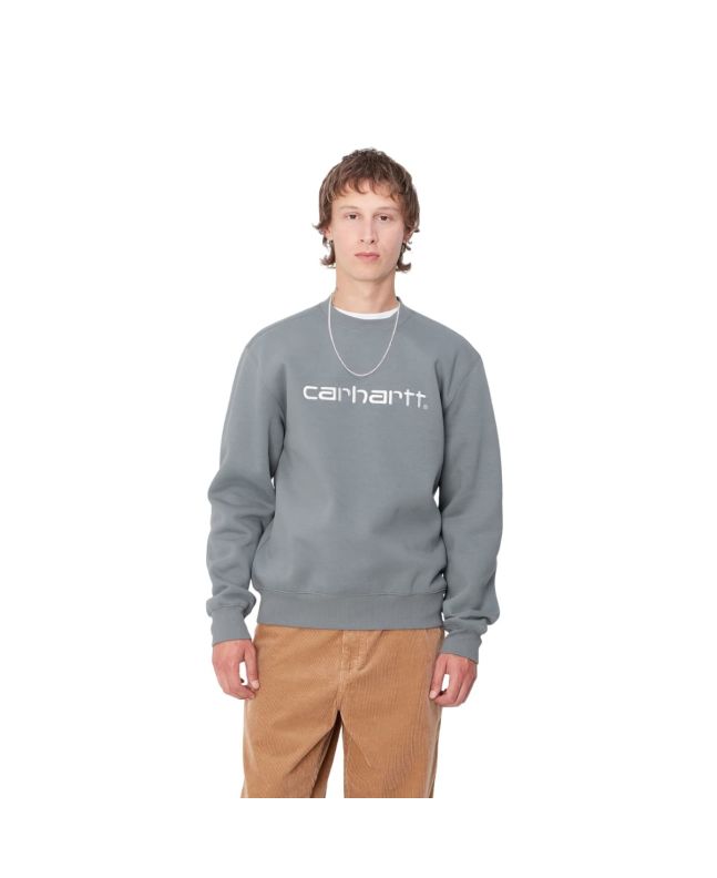 Hombre con Sudadera Carhartt Sweatshirt Gris con logo blanco