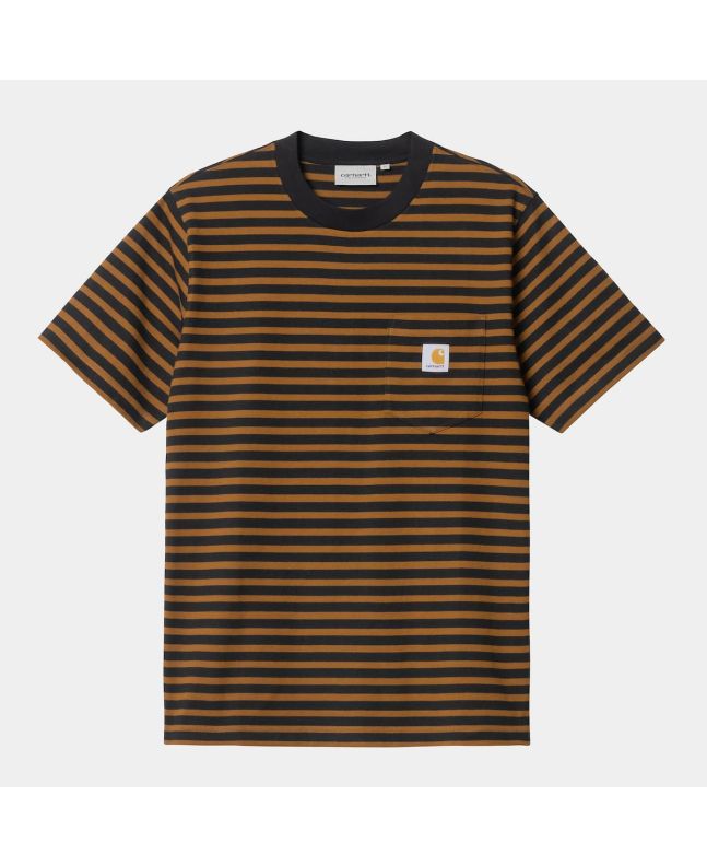 Camiseta orgánica de manga corta con bolsillo Carhartt WIP Seidler Pocket Stripe Marrón y Negra para hombre