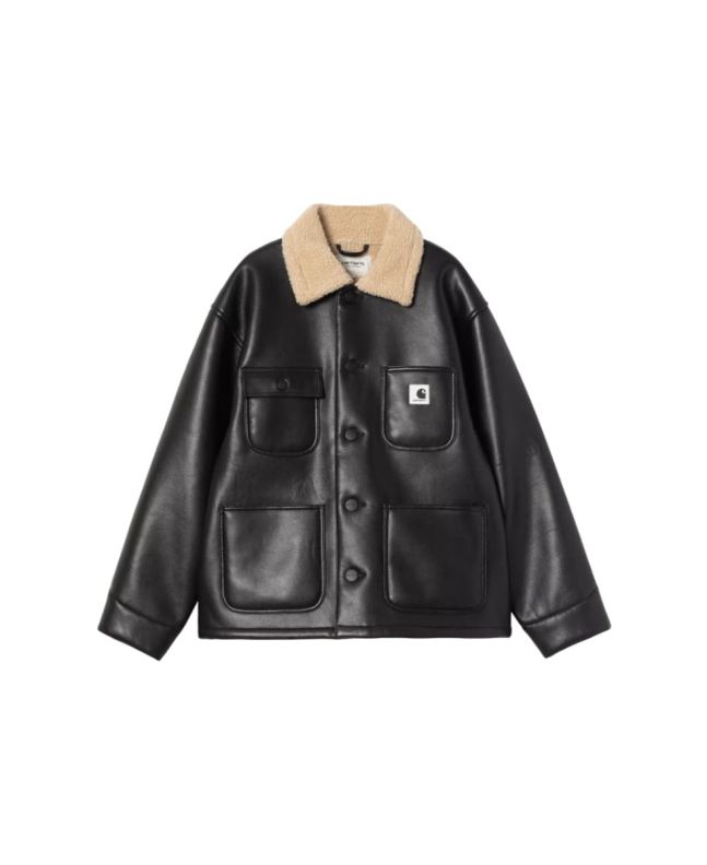 Abrigo Carhartt WIP Shepton OG Michigan Coat negro con forro de borreguito para mujer