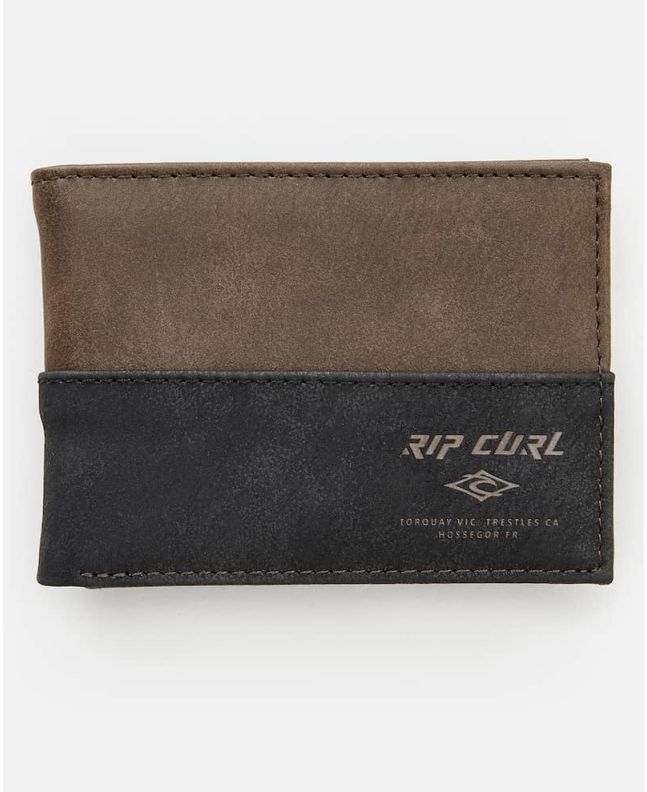 Cartera de cuero sintético Rip Curl Archie RFID PU Slim marrón y negra para hombre