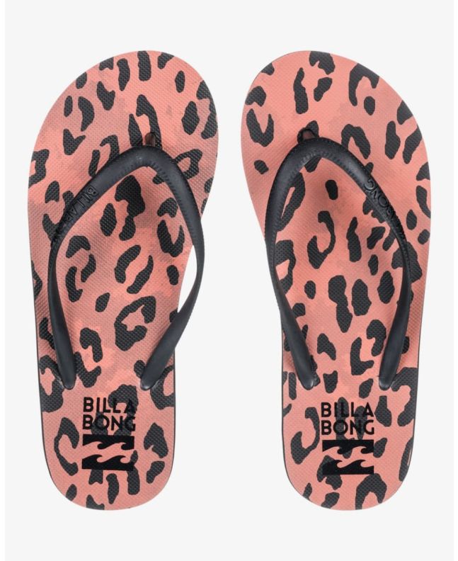 Chanclas Billabong Dama color coral con animal print de leopardo para mujer