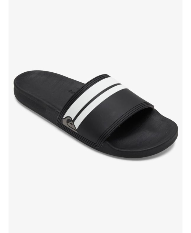 Sandalias Slider Quiksilver Rivi Slide negras y blancas para hombre 