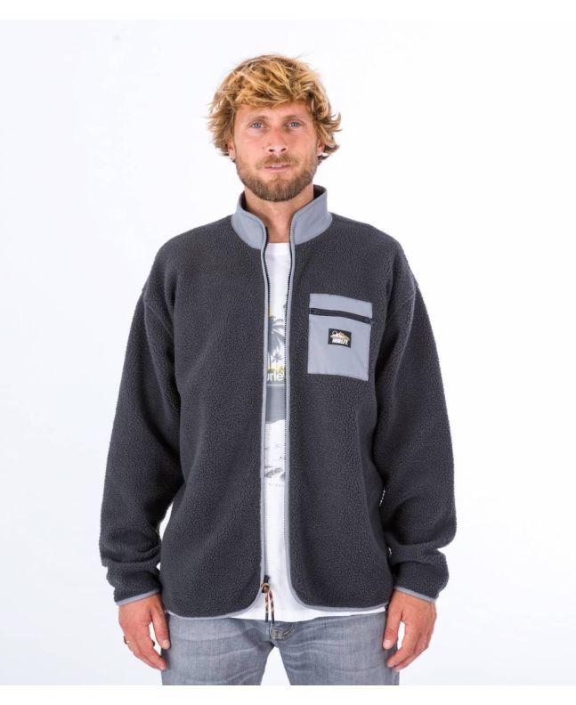 Hombre con chaqueta sherpa Hurley Boulder Burrito Zip gris oscuro