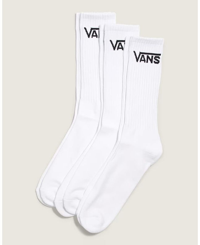 Calcetines Vans Classic Crew 3 Pack blanco unisex – diseño acanalado con logotipo Vans