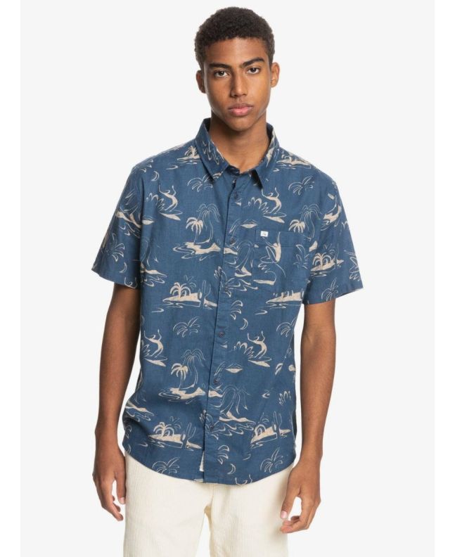 Camisa Quiksilver Endless Trip SS azul marino con estampado surfero frontal