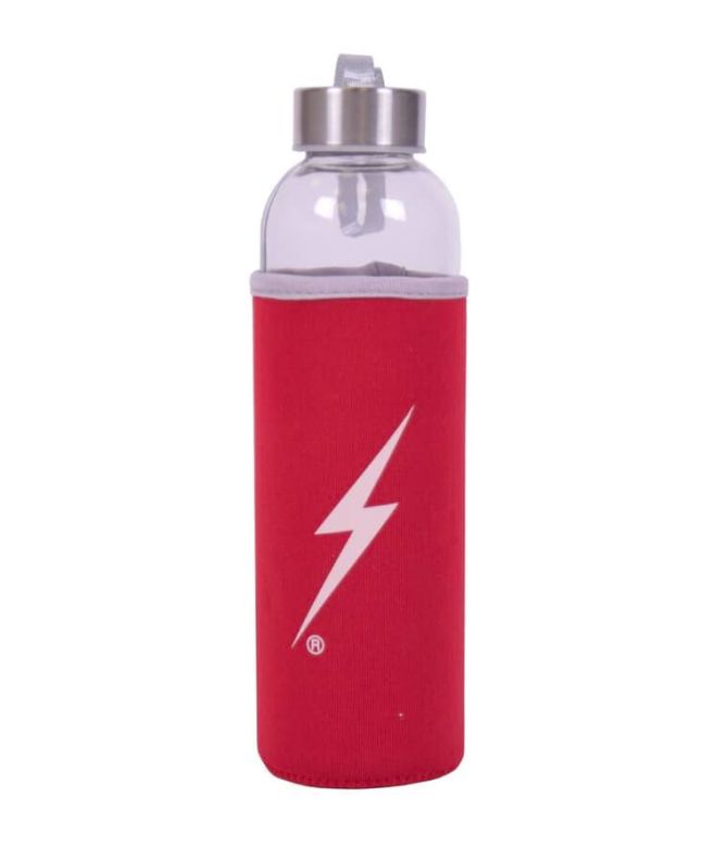 Botella de agua reutilizable de cristal Lightning Bolt Forever Roja