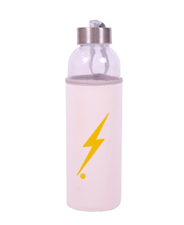 Botella de agua reutilizable de cristal Lightning Bolt Forever blanca