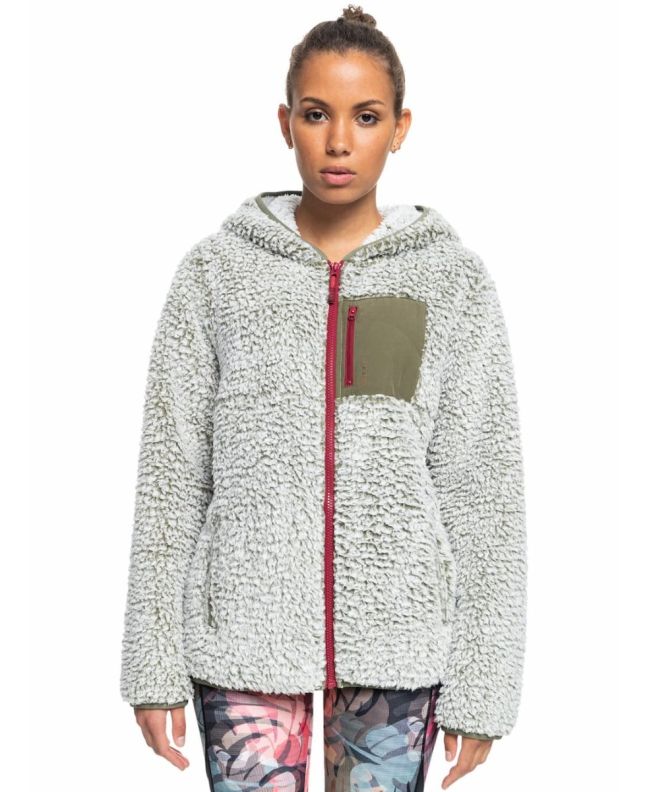 Mujer con Polar de Sherpa con cremallera y capucha Roxy Want It verde oliva 
