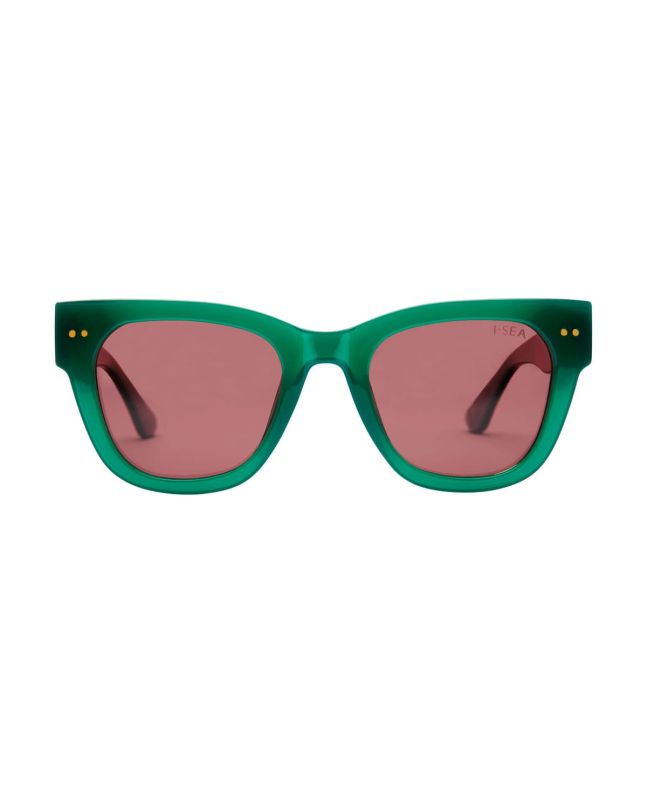 Gafas de sol I-SEA Andie con montura verde Kale y lentes polarizadas color ciruela, diseño femenino de inspiración retro