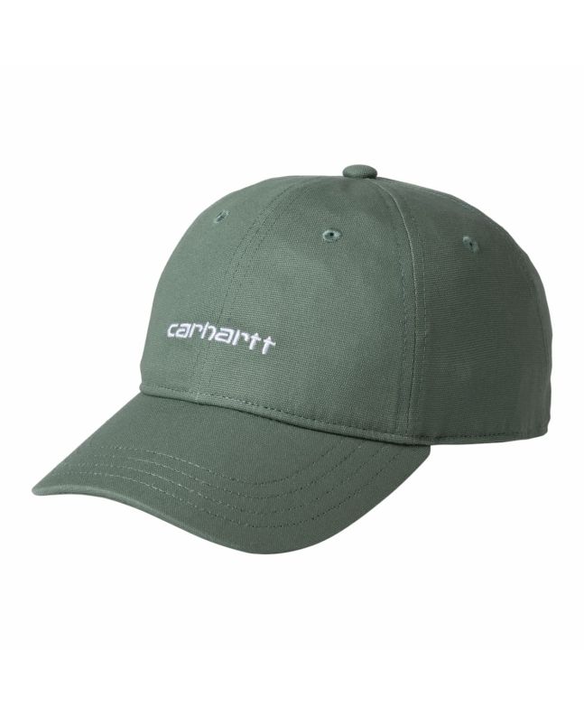 Gorra Carhartt WIP Canvas Script Verde con logo bordado en Blanco Unisex