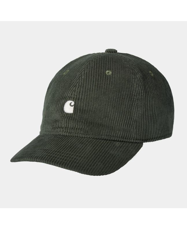 Gorra de pana Carhartt WIP Harlem Cap verde con logo blanco Unisex 