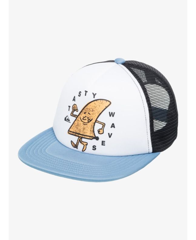 Gorra Quiksilver para niño Romper color blanco con visera plana azul y malla posterior