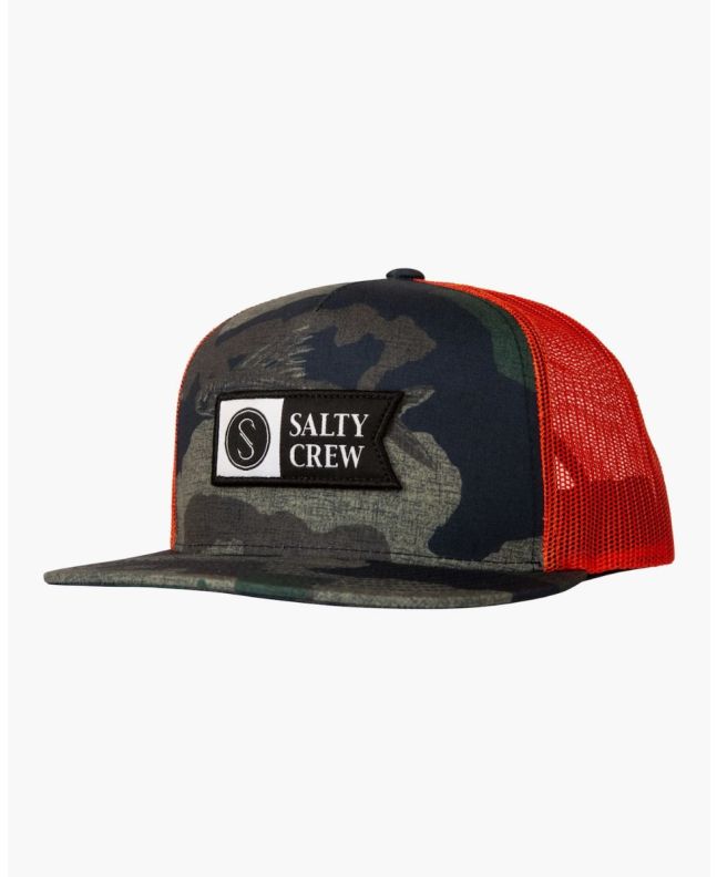 Gorra de malla Salty Crew Alpha Twill Trucker Camo y Naranja para hombre