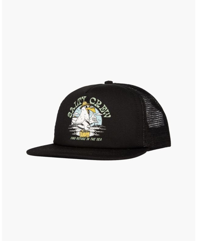 Gorra de malla Salty Crew Gone Fishing Foamy Trucker negra para niño