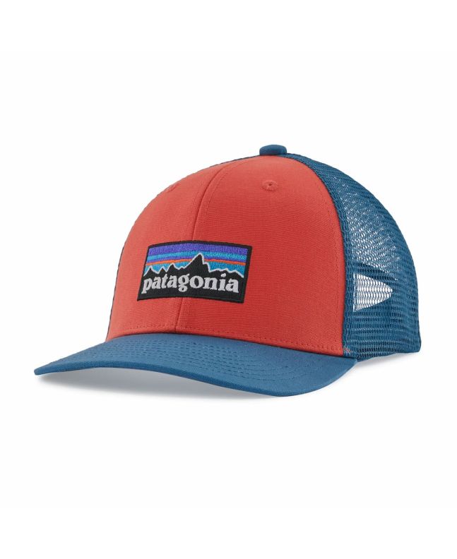 Gorra de malla Patagonia Kids' Trucker P-6 Logo roja y azul para niños