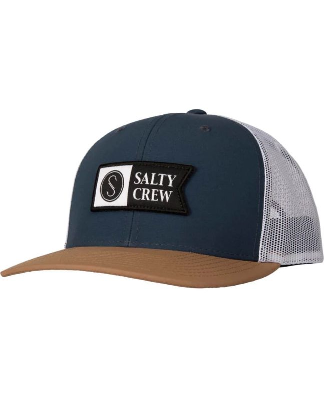 Gorra de malla Salty Crew Pinnacle 2 Retro Trucker azul marino y beige para hombre