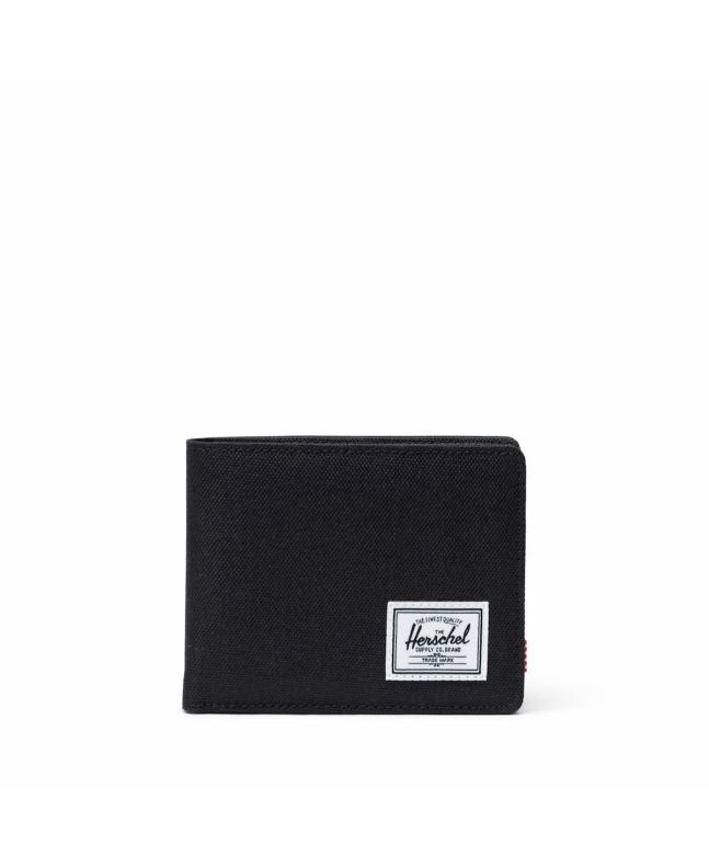 Cartera Herschel Roy Wallet Coin negra cerrada con logo frontal