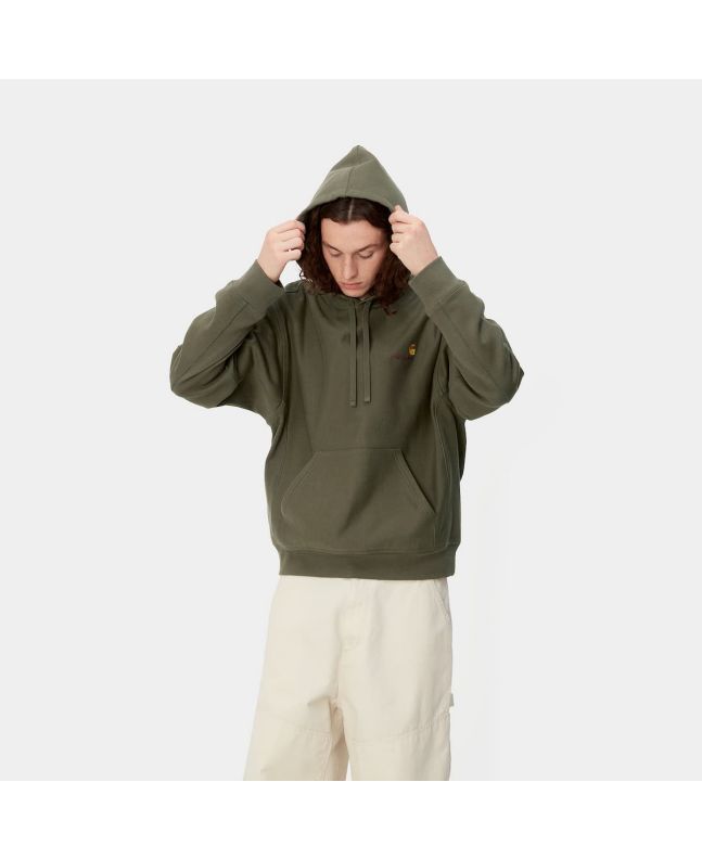 Hombre con sudadera de capucha Carhartt WIP American Script Sweat verde militar