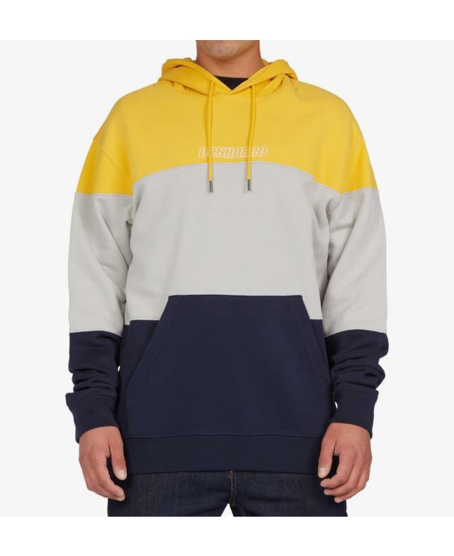 Hombre con sudadera de capucha DC Shoes Downing en color azul marino, gris y amarillo