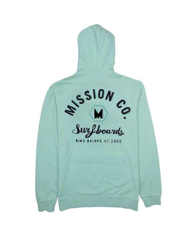 Sudadera con capucha Mission Surfboards Rías Baixas ST. 2002 en color verde menta para hombre 
