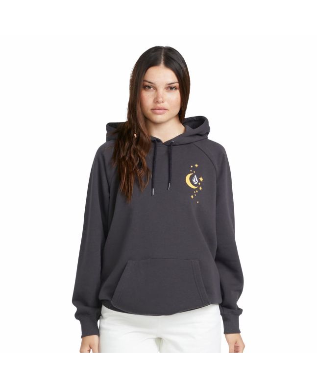 Mujer con sudadera oversize de capucha Volcom Truly Stoked Negro Vintage