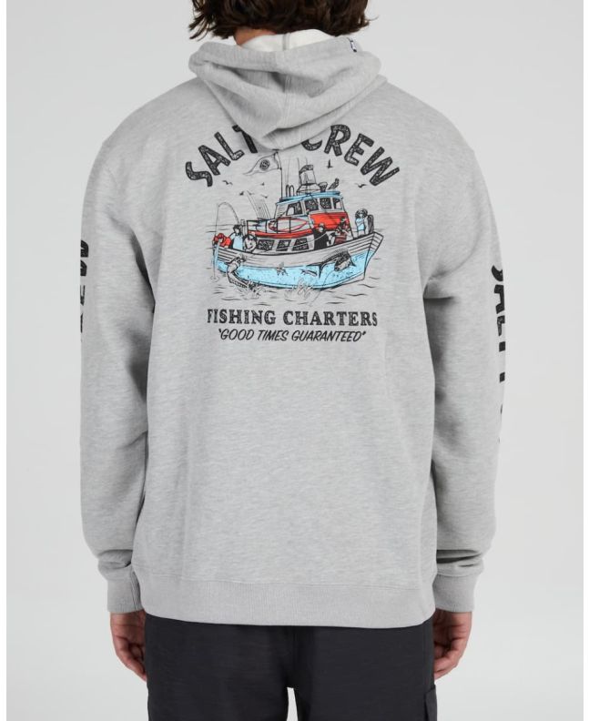 Hombre con sudadera de capucha Salty Crew Fishing Charters Fleece Gris
