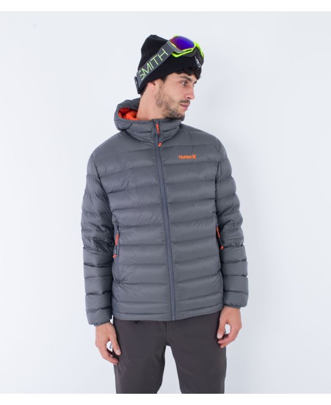 Hombre con Chaqueta acolchada con capucha Hurley Cayuga Puffer Jacket Dark Stone Grey