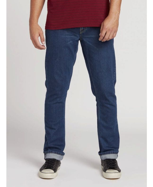 Hombre con Pantalón Vaquero Volcom Vorta Denim Azul Enzyme Dark Wash 
