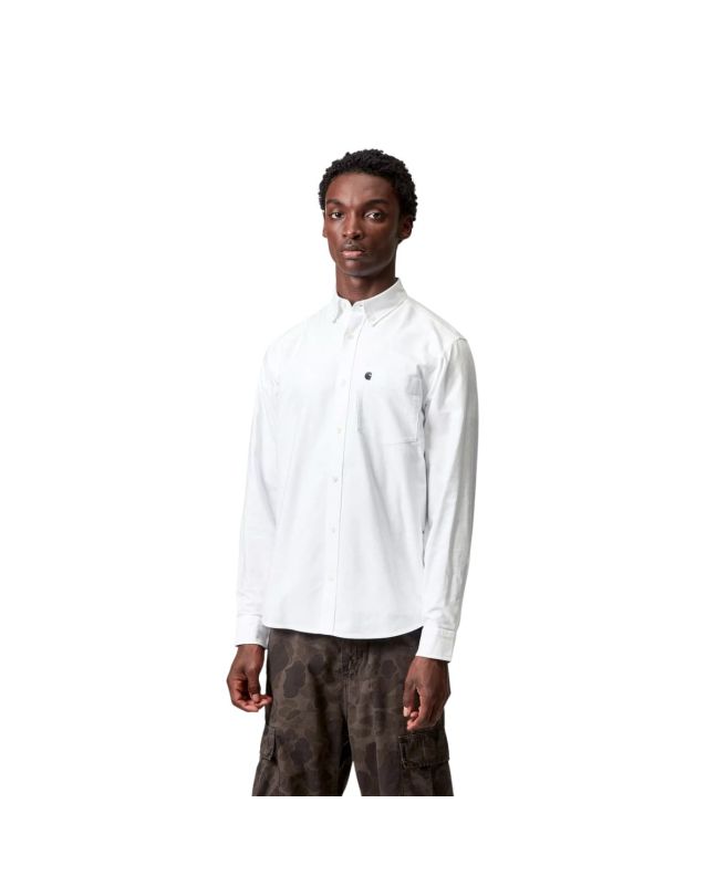 Hombre con camisa de manga larga Carhartt WIP C-Logo Shirt White-Dark Navy