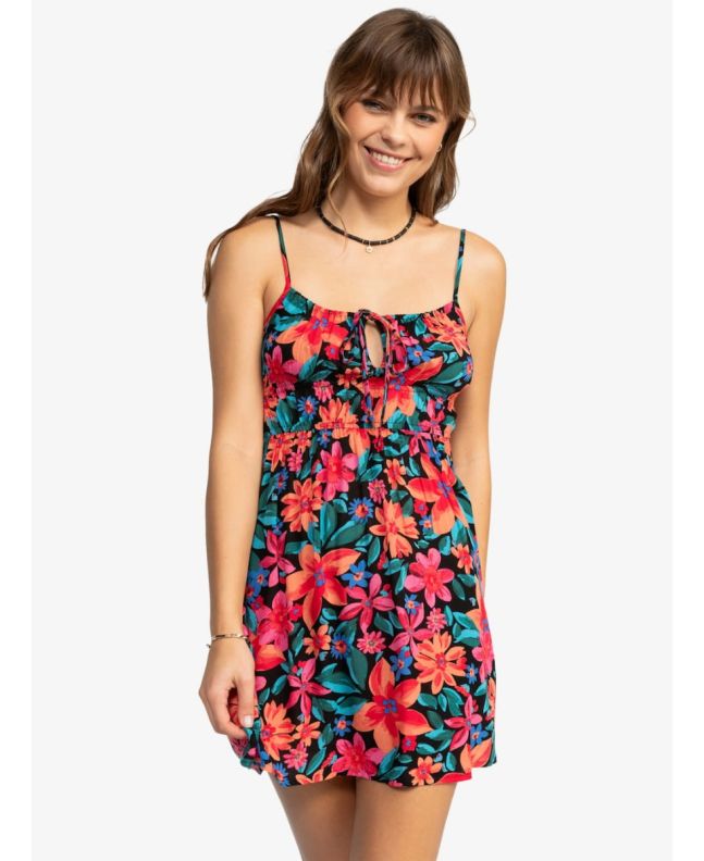 Mujer con minivestido de tiras Roxy La Vida Antracita Floral 